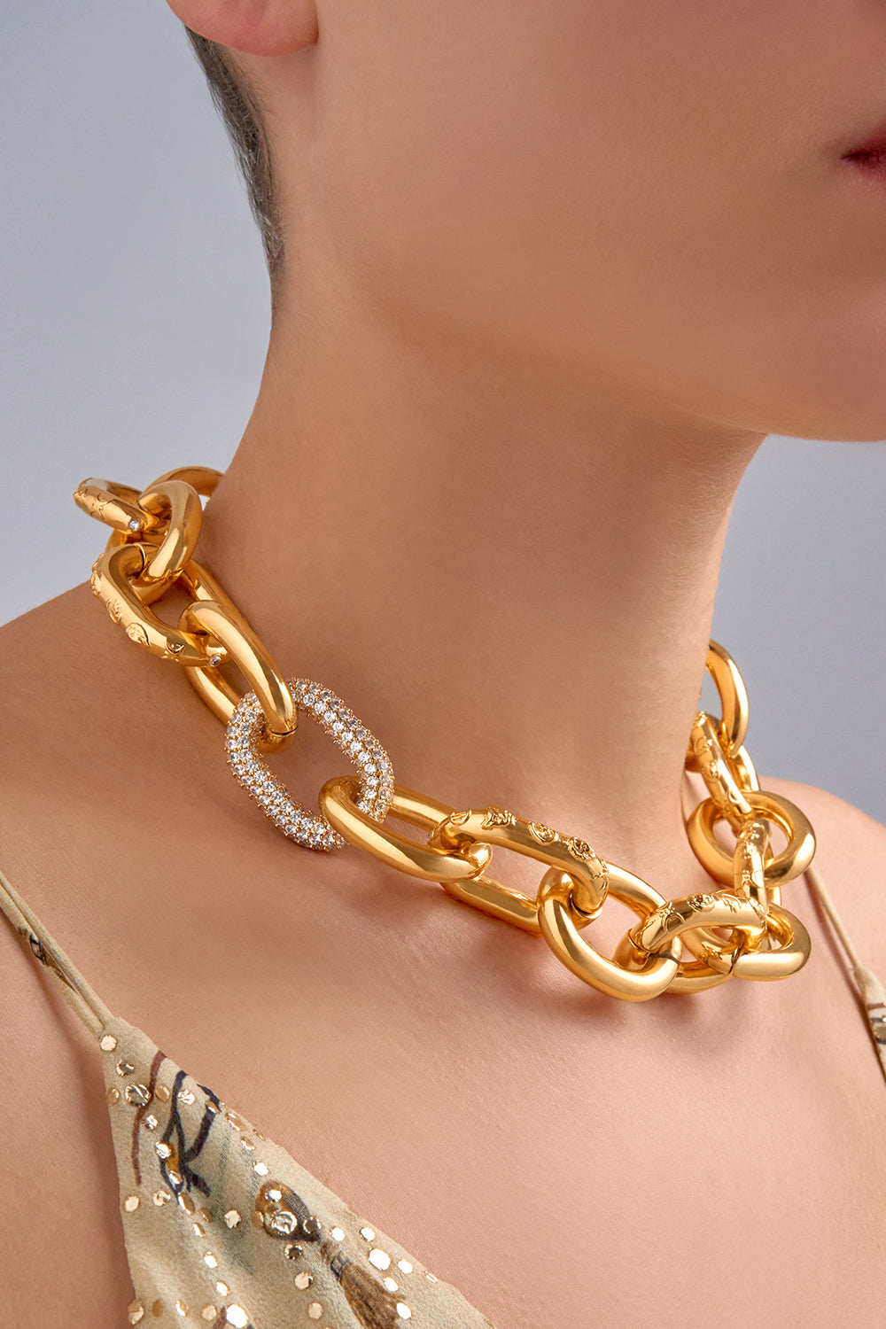 Cosmic Cartouche Necklace — styled on body