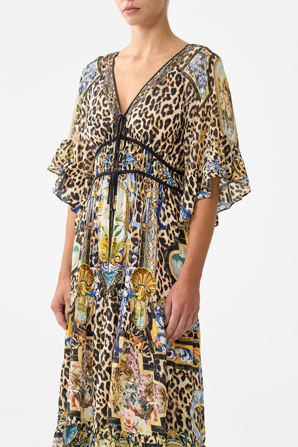 Ruffle Sleeve Long Dress — print scale detail