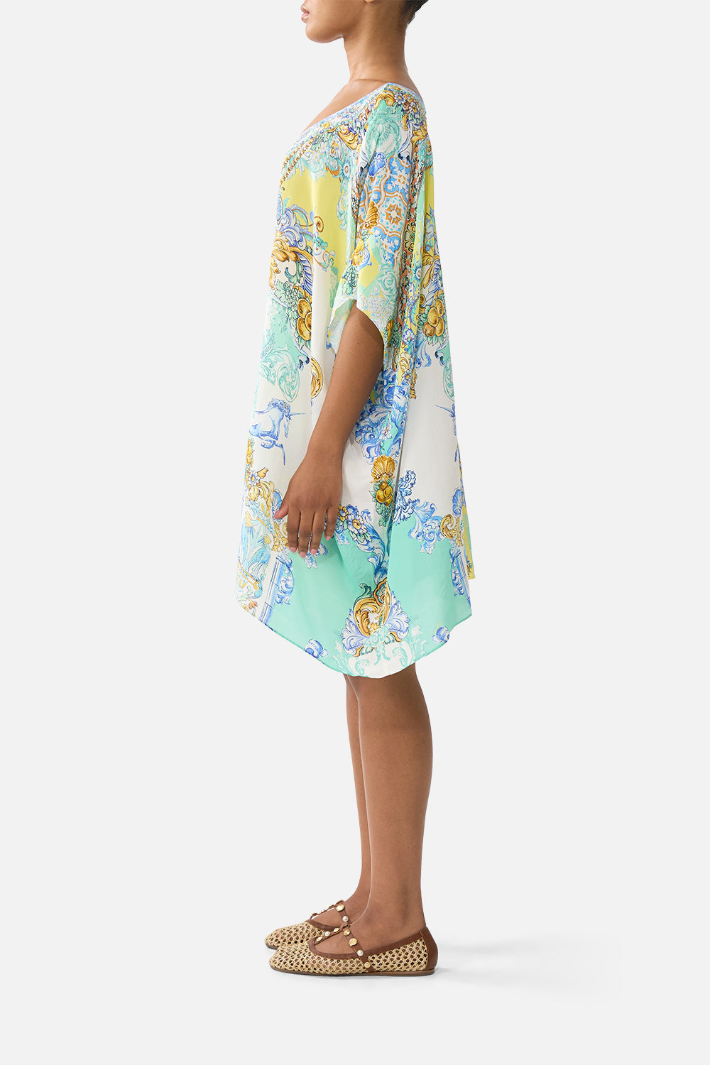 Short Round Neck Kaftan — profile and drape