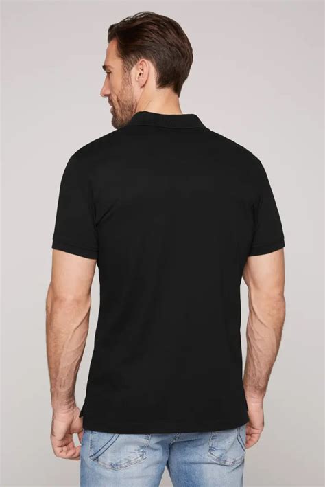 black polo, back view