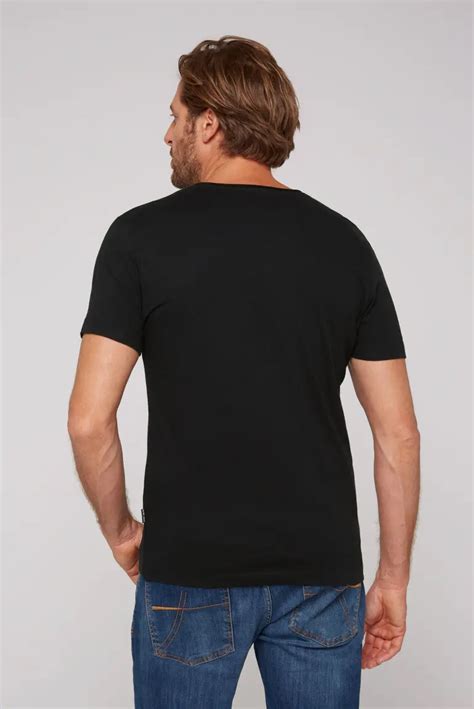 black V-neck, neckline detail