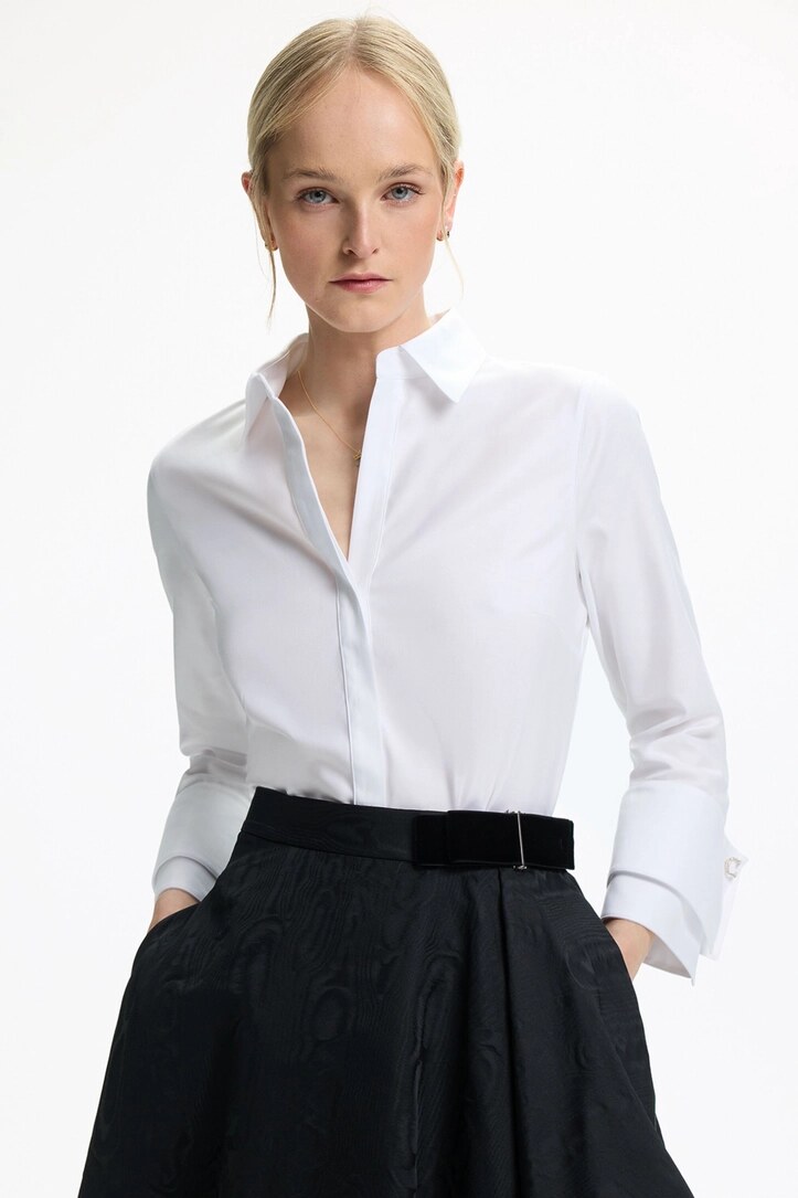 fitted white poplin