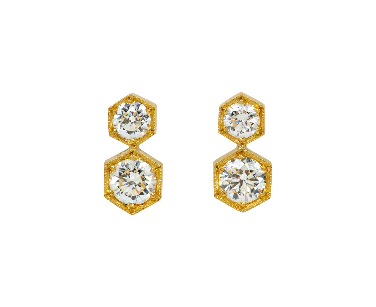 Double Diamond Hexagonal Bezel Stud Earrings