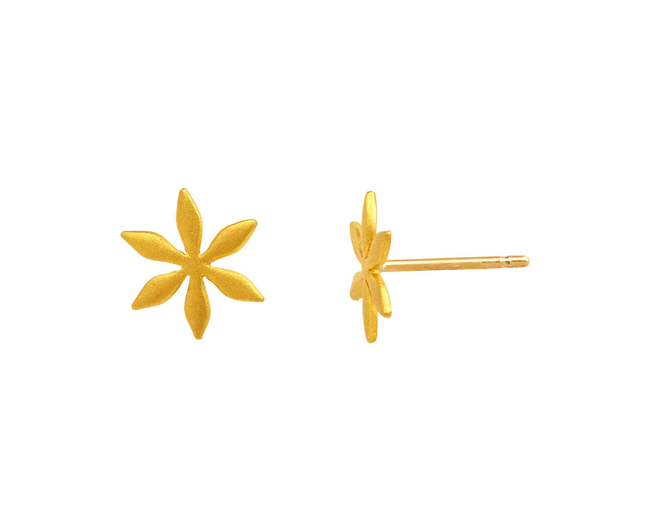 Gold Star Flower Stud Earrings, side angle