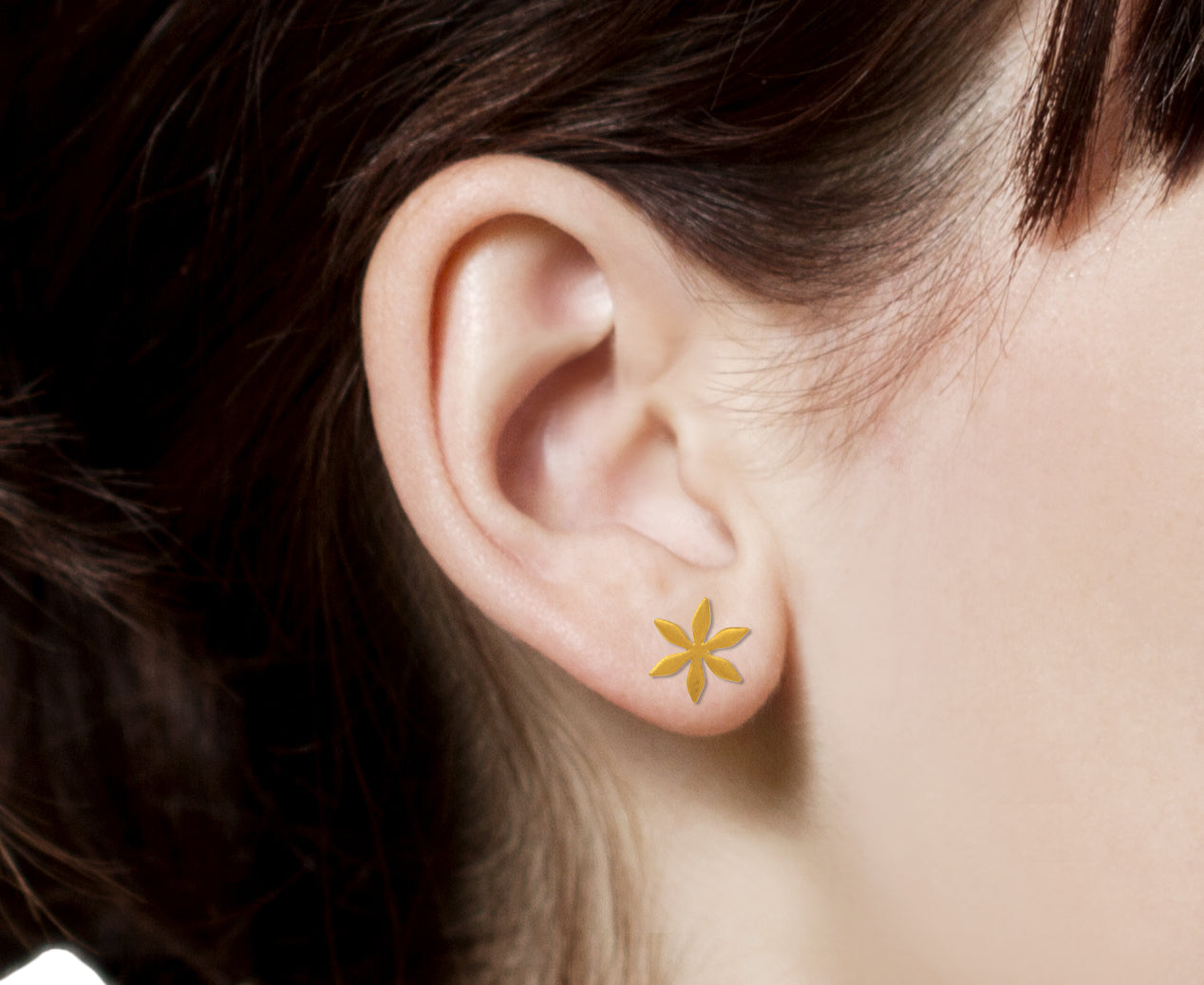 Gold Star Flower Stud Earrings, detail view