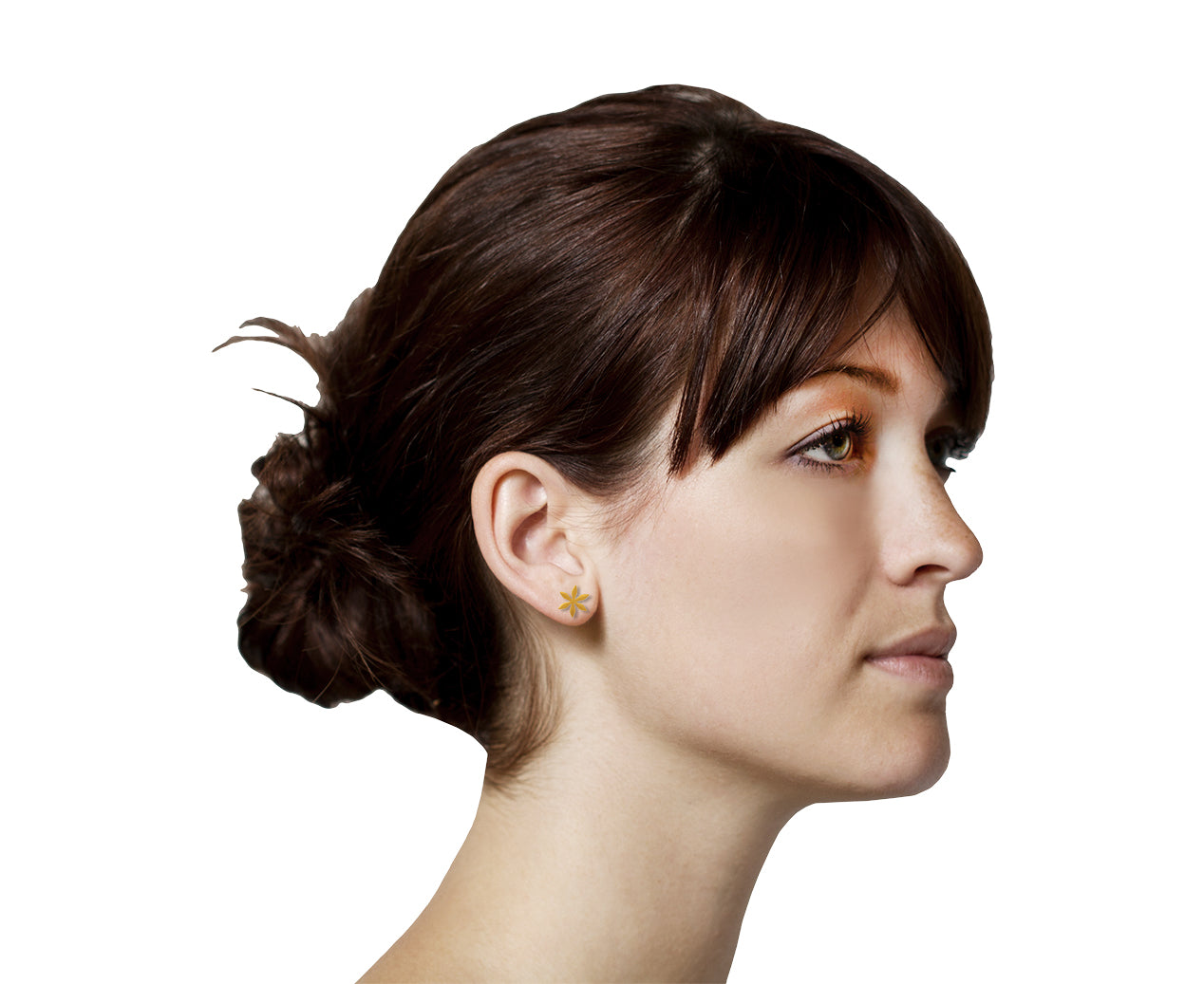 Gold Star Flower Stud Earrings, styling or scale view