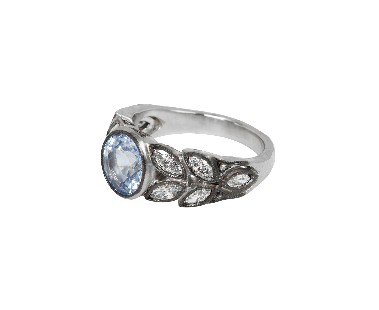 Natural Blue Sapphire and Diamond Garland Ring, side angle