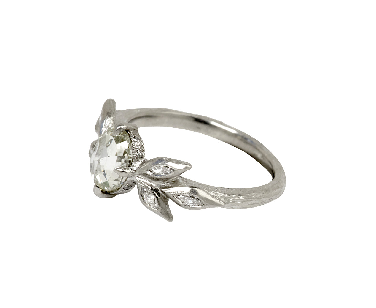 Rosecut Diamond Marquise Leaf Ring, side angle