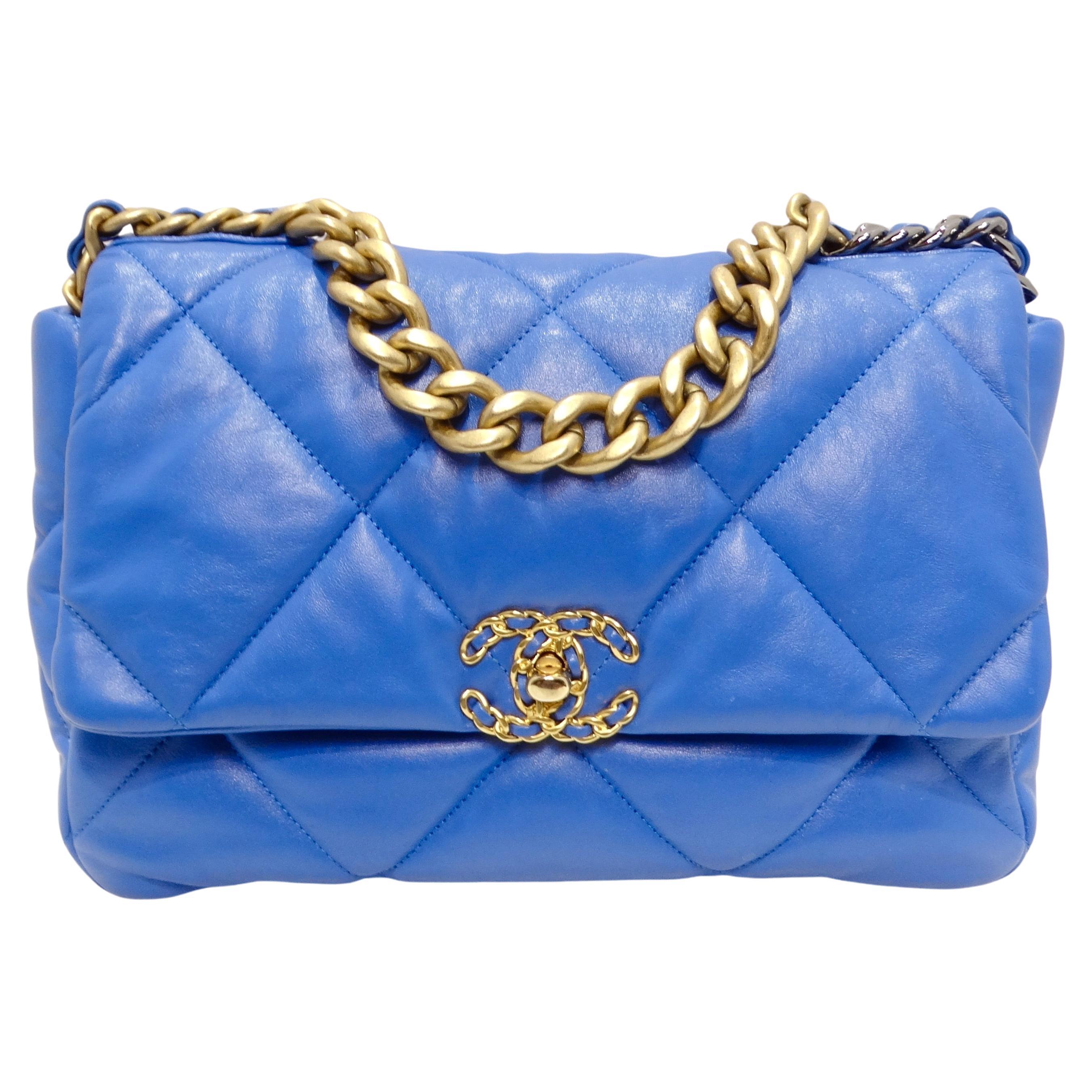 Cobalt blue with gold chunky chain and entwined-chain CC