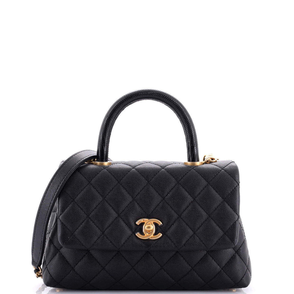 Black mini with lizard-trimmed handle