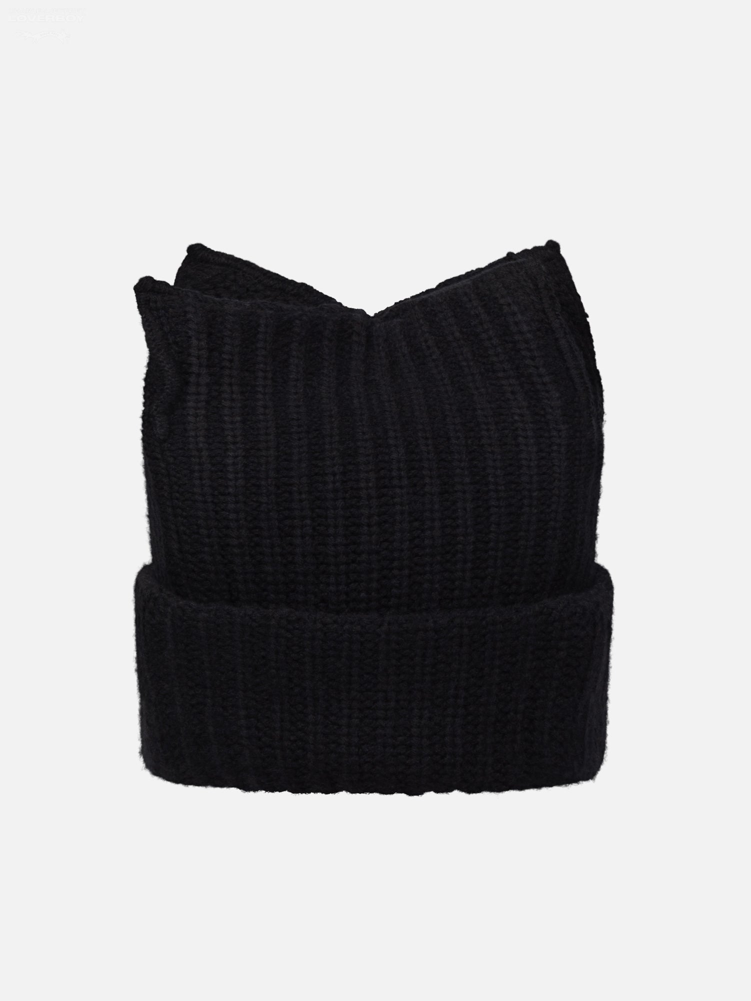 BOX BEANIE in BLACK — detail or worn angle