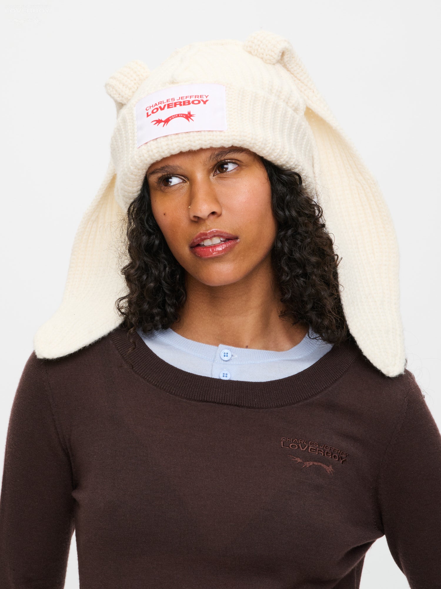 CHUNKY RABBIT BEANIE in ECRU — alternate official view
