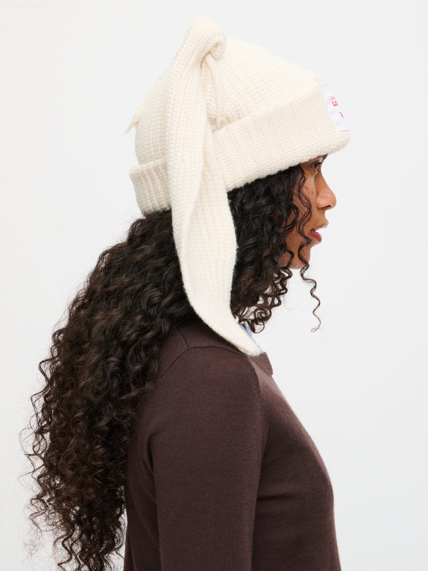 CHUNKY RABBIT BEANIE in ECRU — alternate official view