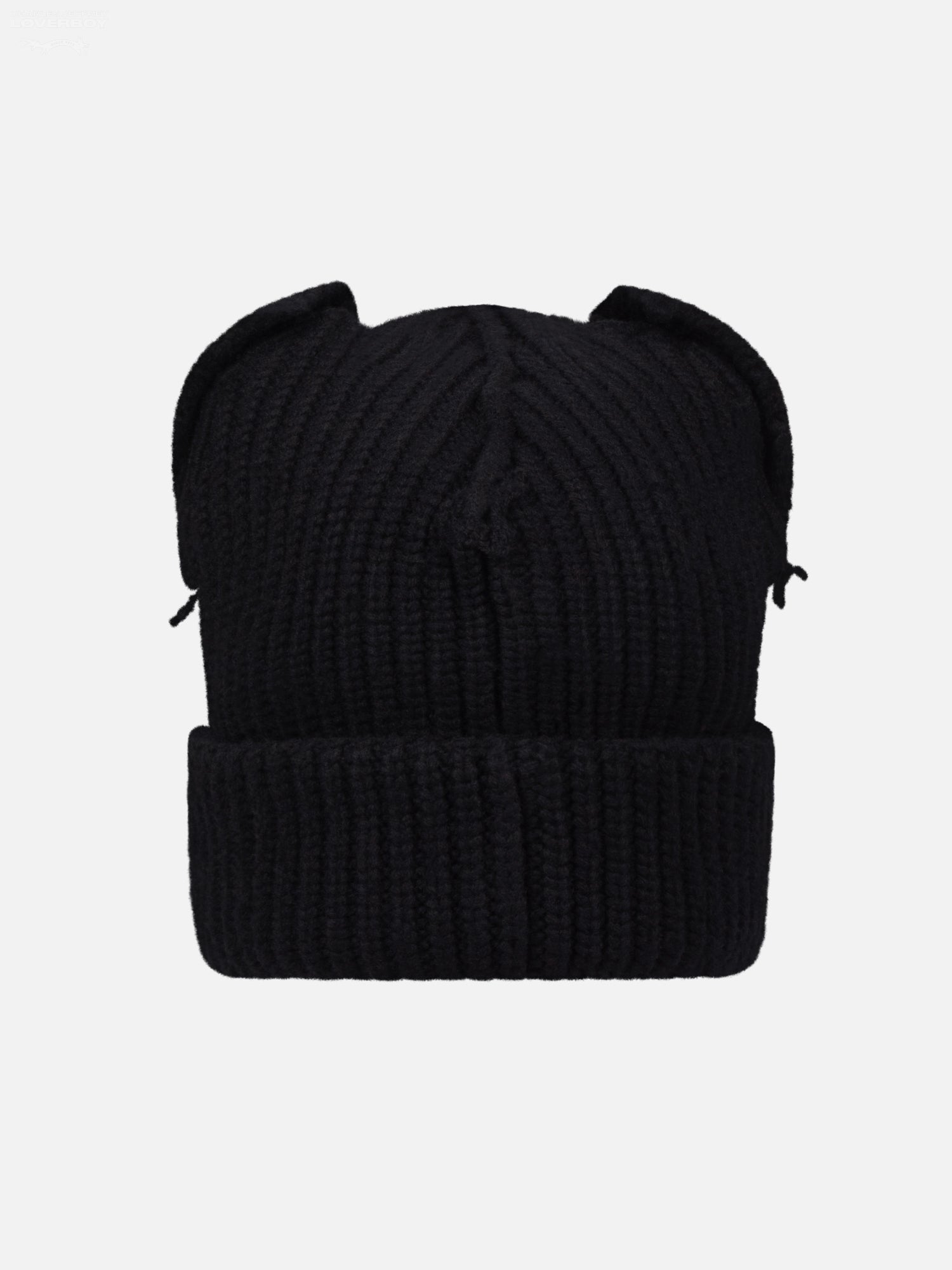 SUPERSIZED CHUNKY EARS BEANIE in BLACK — detail or worn angle