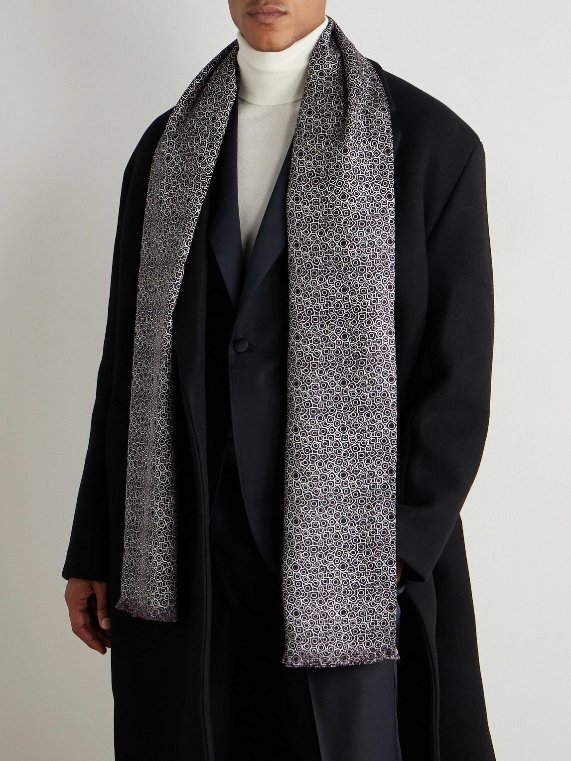 printed silk-voile scarf worn