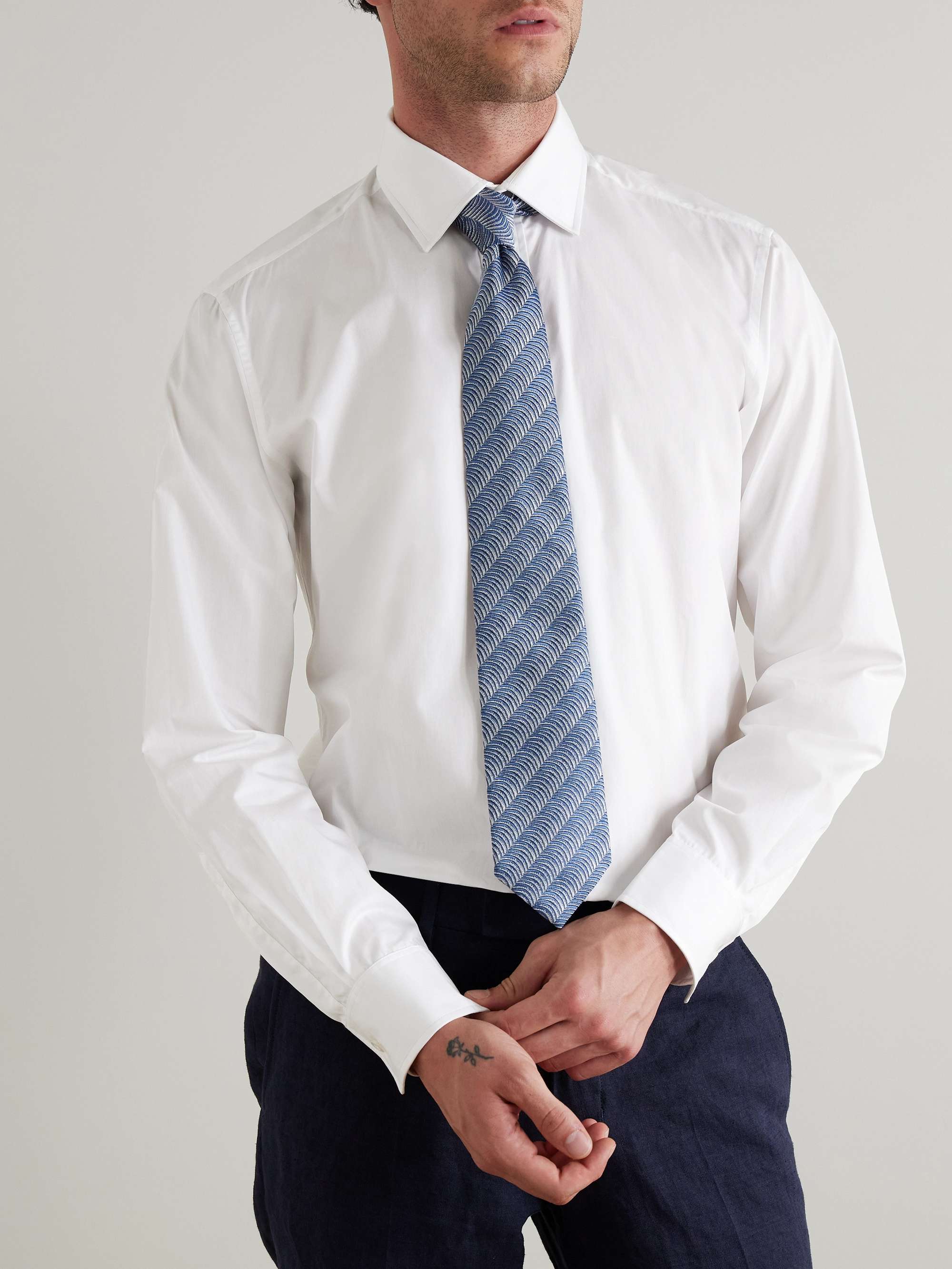 shirt worn with tailored trousers