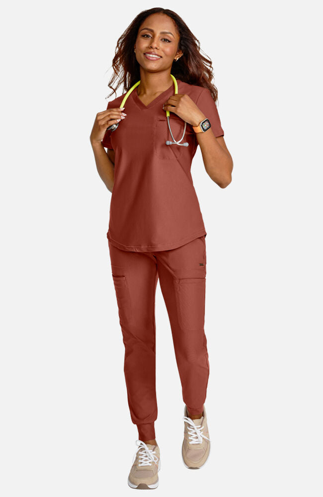 Women's Tuck-In Knit Mesh V-Neck Scrub Top — official angle 2