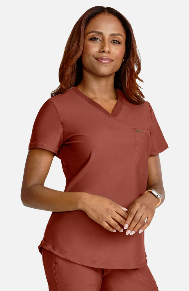 Women's Tuck-In Knit Mesh V-Neck Scrub Top — official angle 3