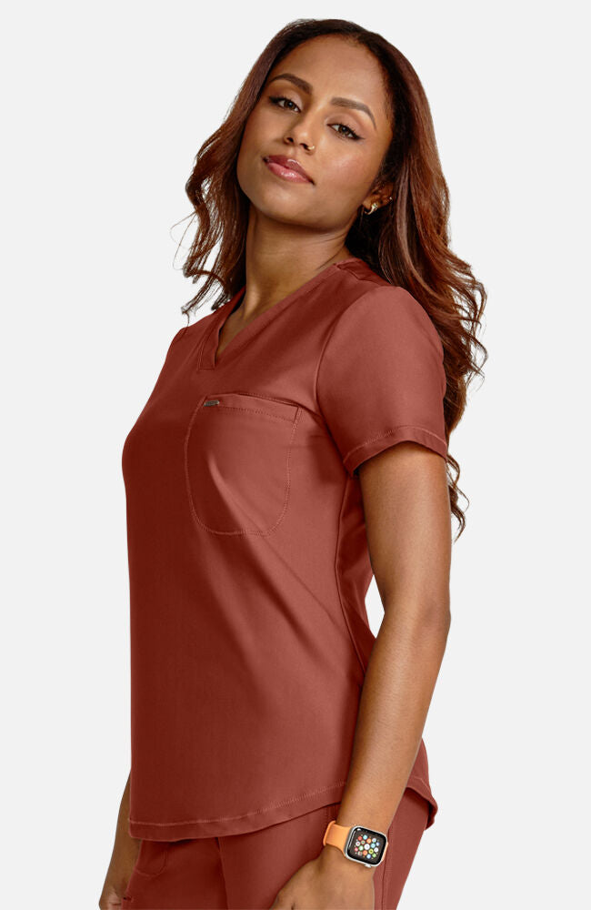 Women's Tuck-In Knit Mesh V-Neck Scrub Top — official angle 4