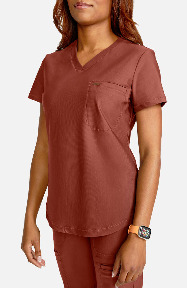 Women's Tuck-In Knit Mesh V-Neck Scrub Top — official angle 6