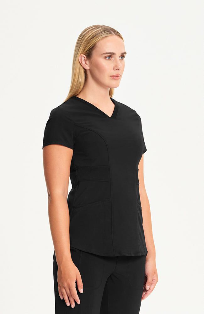 Women's 3-Pocket Knit Panel V-Neck Scrub Top — official angle 3