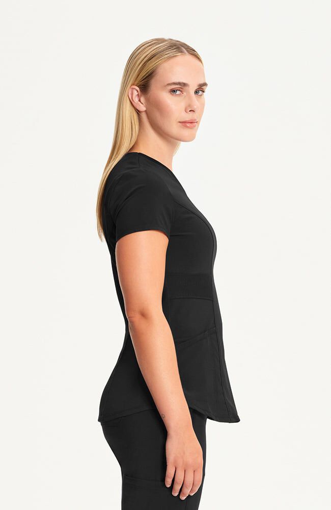 Women's 3-Pocket Knit Panel V-Neck Scrub Top — official angle 4