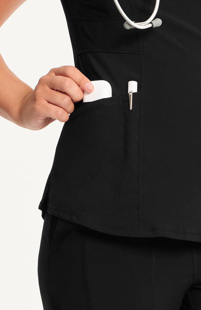 Women's 3-Pocket Knit Panel V-Neck Scrub Top — official angle 6