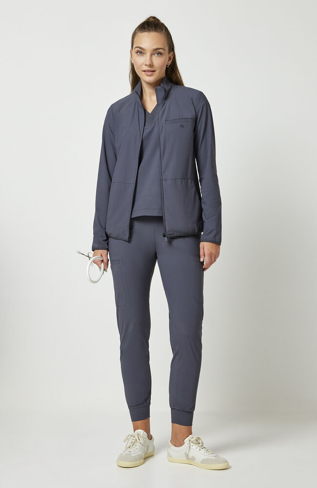 Women's Zip Front 3-Pocket Warm Up Scrub Jacket — official angle 2