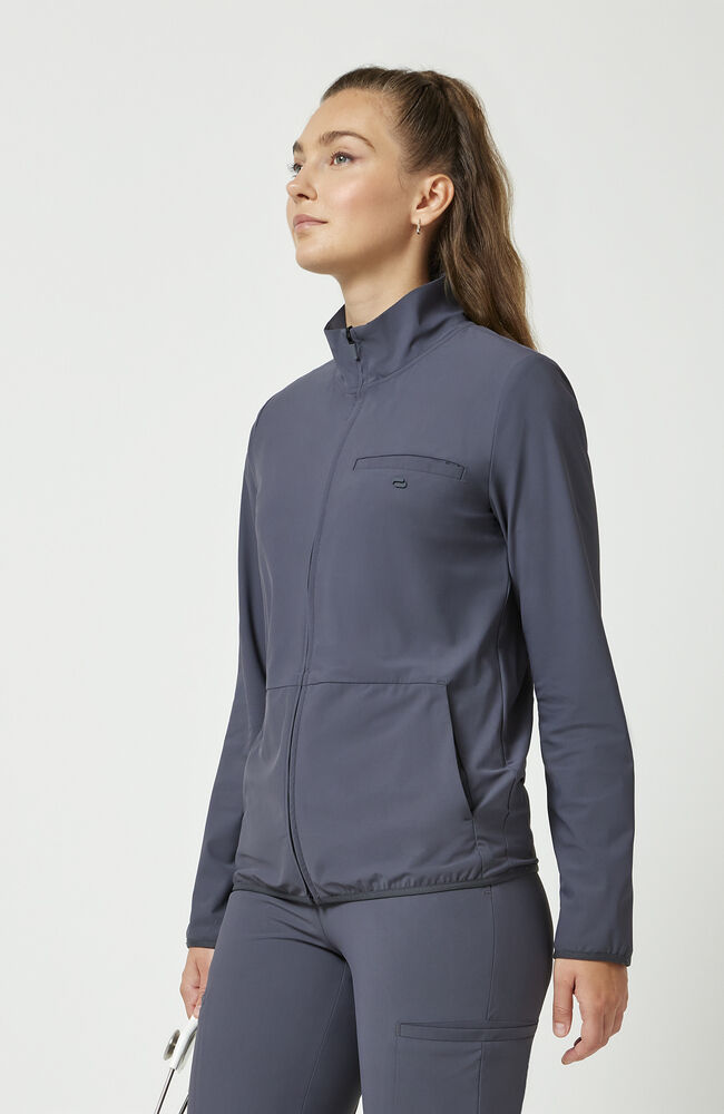 Women's Zip Front 3-Pocket Warm Up Scrub Jacket — official angle 4