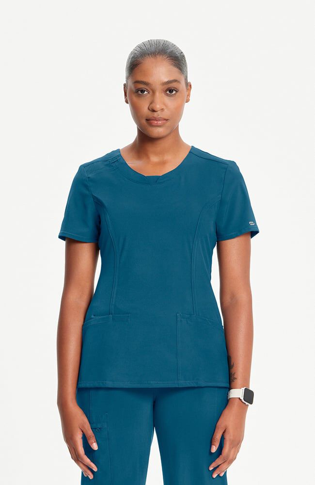 Women's Split Round Neck Solid Scrub Top