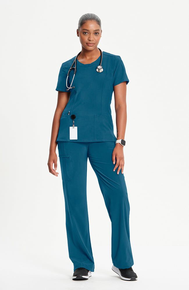 Women's Split Round Neck Solid Scrub Top — official angle 2