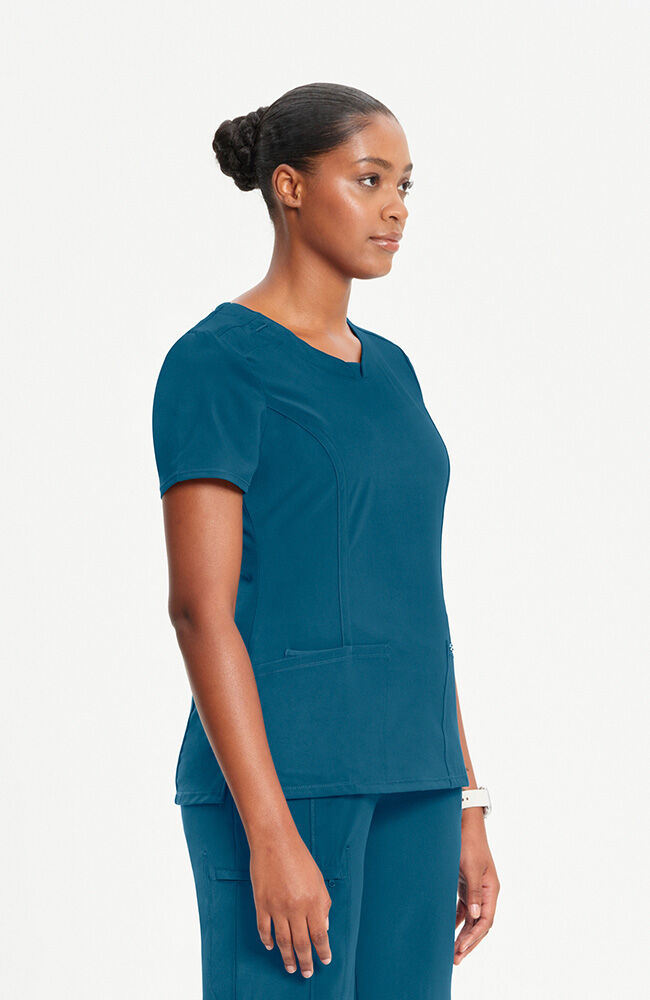 Women's Split Round Neck Solid Scrub Top — official angle 3