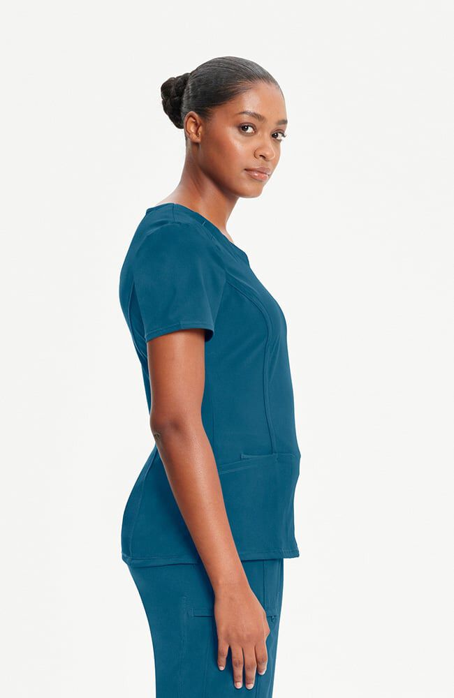 Women's Split Round Neck Solid Scrub Top — official angle 4