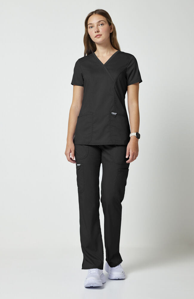 Women's Shaped 3-Pocket Mock Wrap Scrub Top — official angle 2