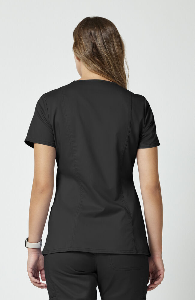 Women's Shaped 3-Pocket Mock Wrap Scrub Top — official angle 5