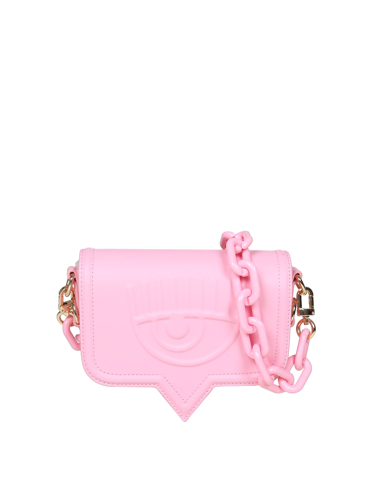 Structured pink crossbody with embossed eye front