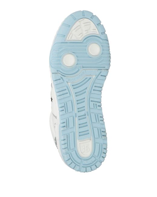 Blue outsole detail with eye-shaped traction