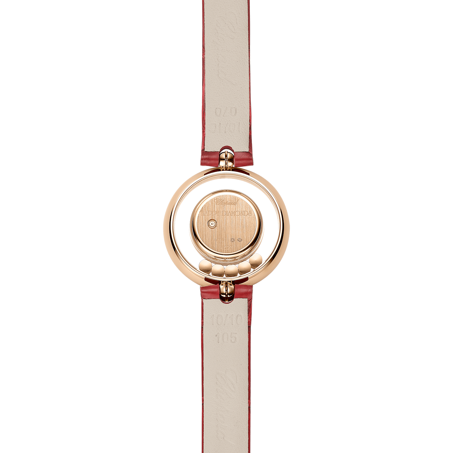 Side view emphasizing the round case and gem-set bezel
