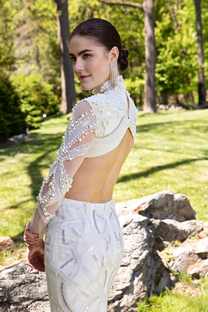 back view with pearl and crystal work