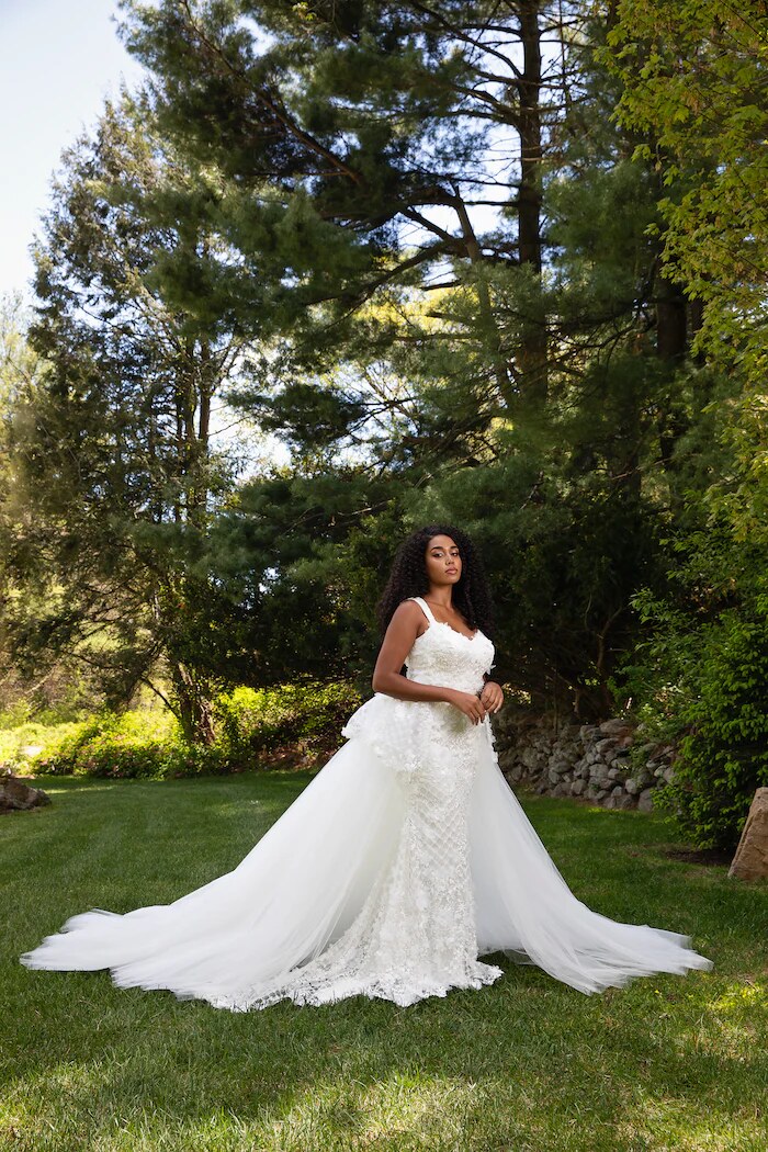 side view with peplum tulle overskirt