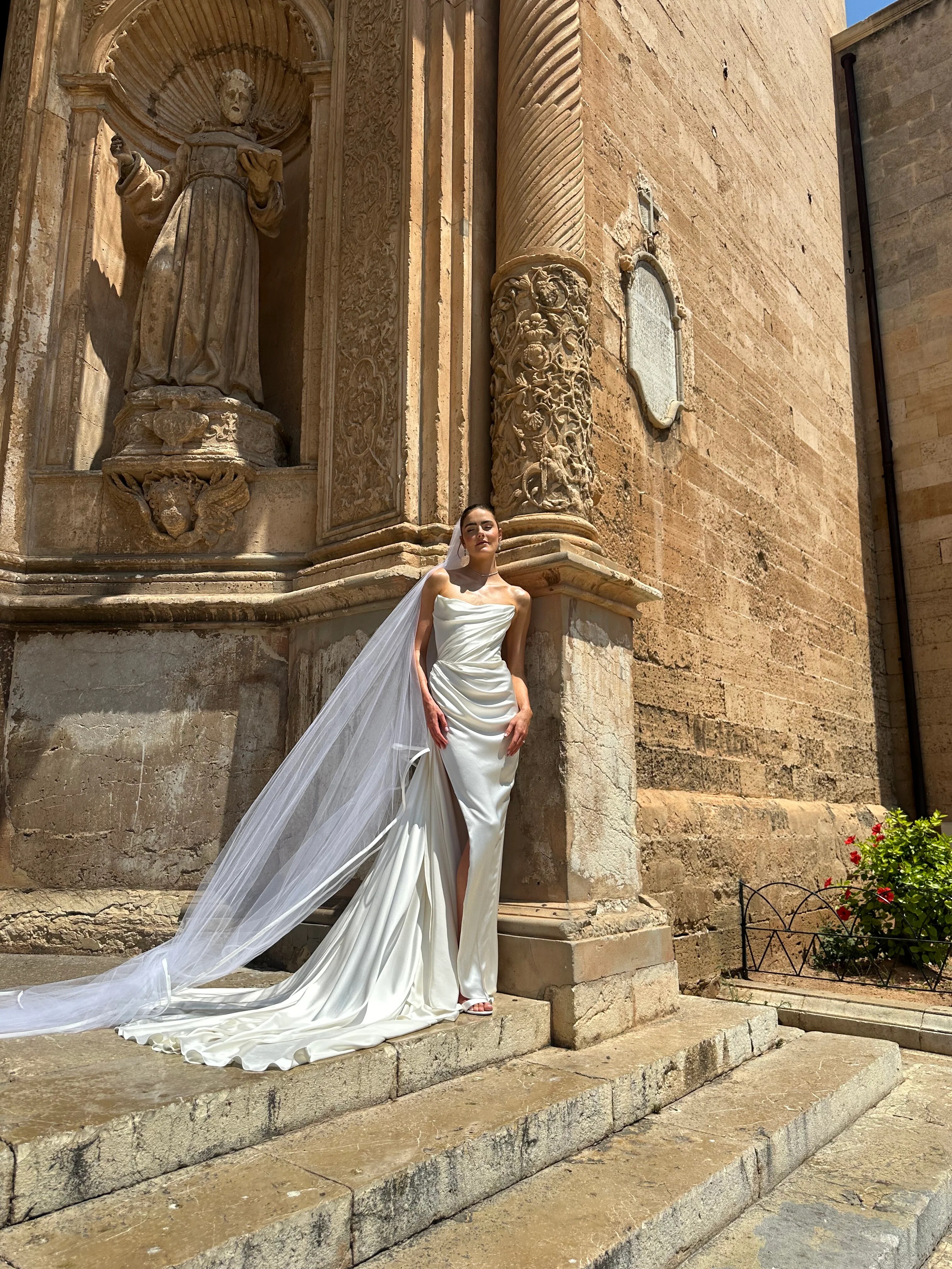 back view of satin drape