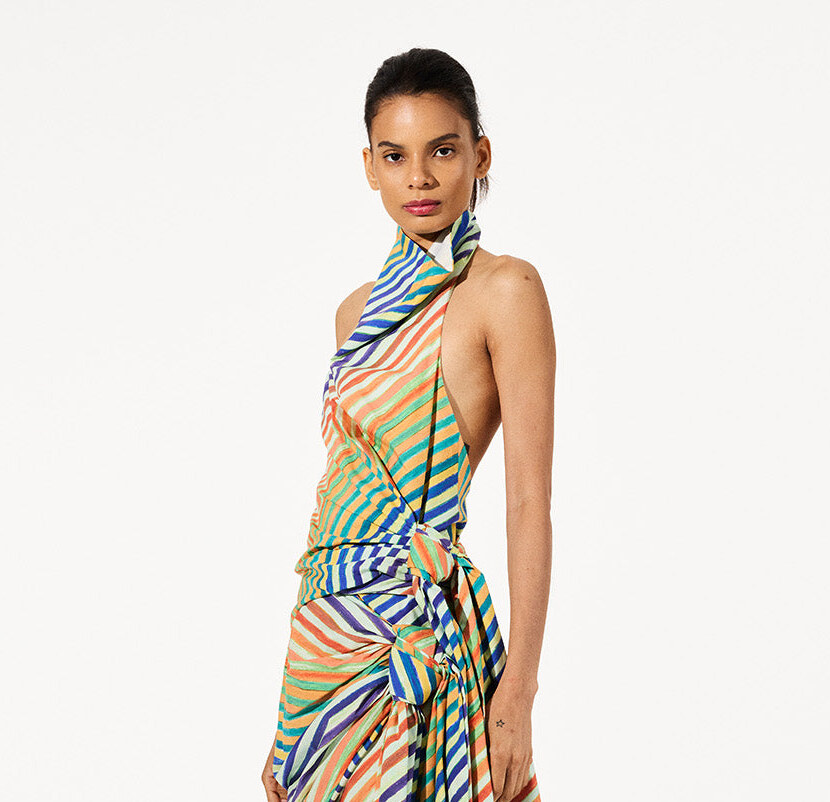 Hip knot and diagonal stripe crop