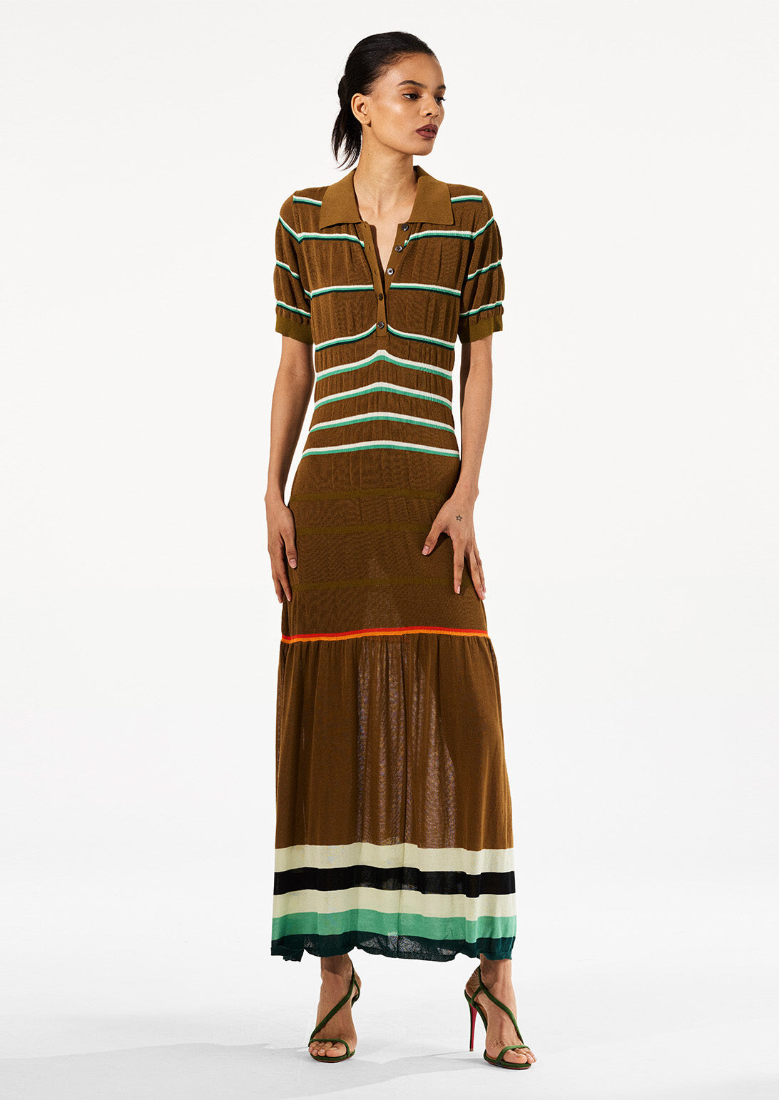 Relaxed Multi-Stitch Polo Maxi Dress