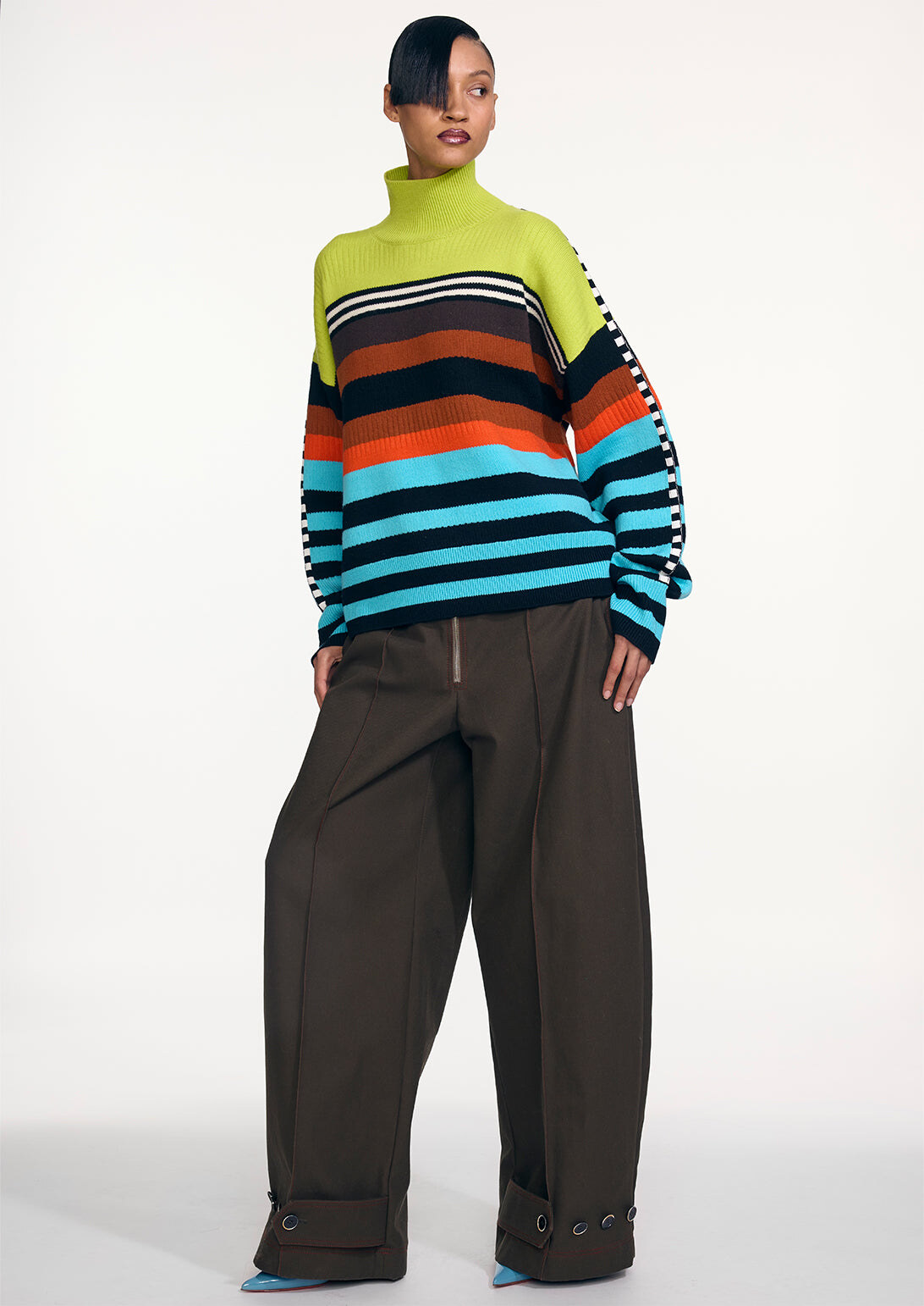 Styled view with block-colour knit