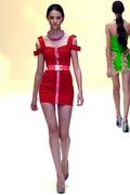 Red harness-effect lace look