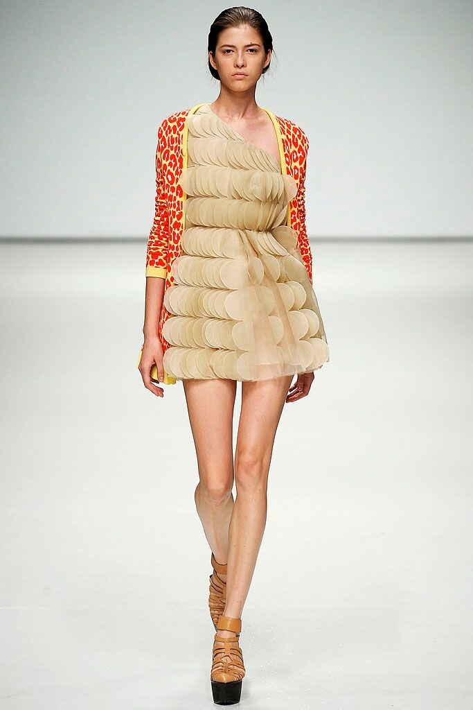 Pale neutral scallop mini dress