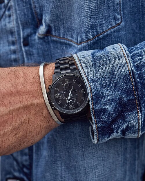 black watch with denim