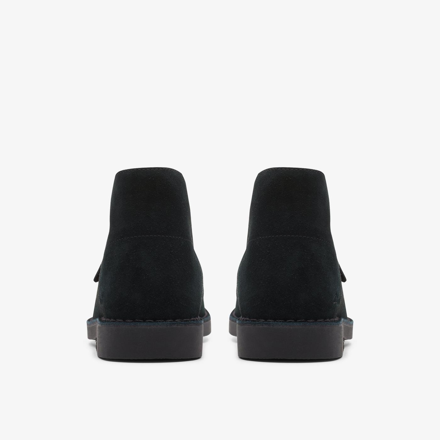 Heel view of the black suede upper