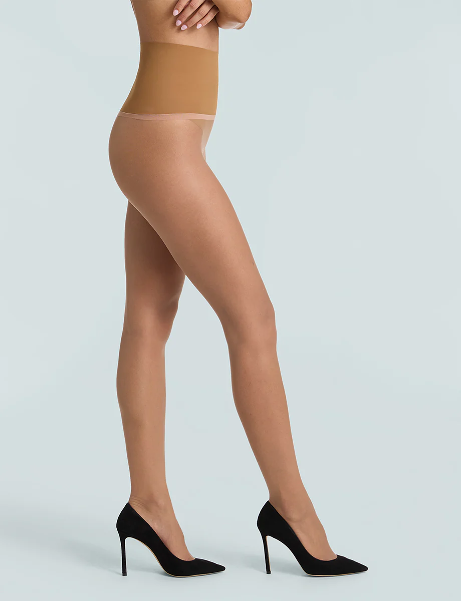 The Essential Sheer Tights — side angle in caramel