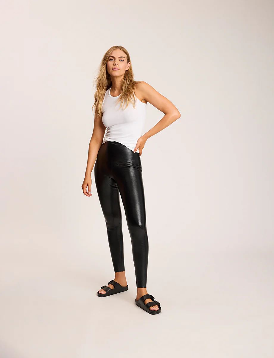 Faux Leather Legging — front view in black